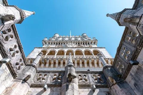 Wide angle view of Belem tower in Lisbon from the inside Stock Photos