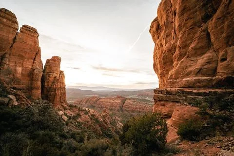 Wide angle view of best sunset in Sedona Arizona from Cathedral Rock Viewpoin Stock Photos