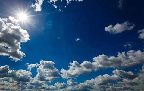 Wide angle view of blue sky with clouds 写真素材