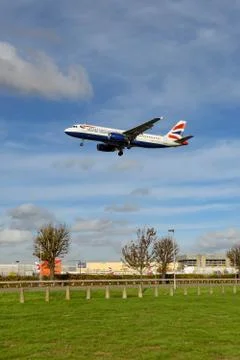 Wide angle view of a British Airways Airbus jet Fotos de archivo