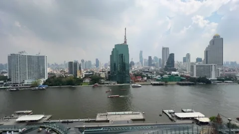 Wide Angle View of Chao Phraya River in Bangkok Stock Footage 259833481