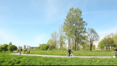 Wide angle view on the children, launching a kite Stock Footage 5386163