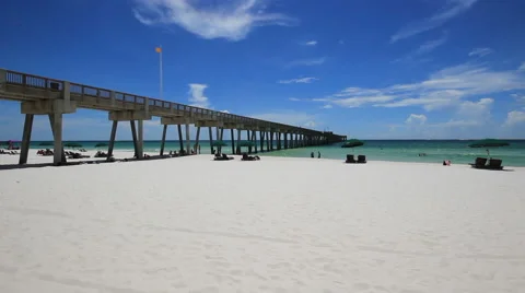 Wide Angle View of The City Pier on Panama City Beach, Florida Stock Footage 53721488