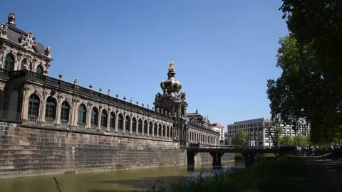 Wide angle view of Crown Gates of Zwinger palace, Dresden, Saxony, Germany Stock Footage 110846305