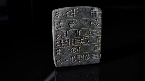 Wide angle view of Cuneiform clay tablet -ancient writing Stockbeeldmateriaal 142403247
