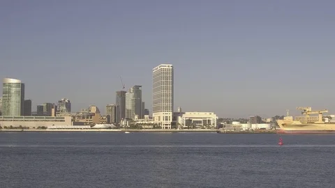 Wide Angle View of Downtown San Diego California USA from Coronado Island 08 Stock Footage 102887532