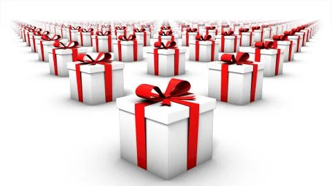 Wide angle view of endless gift boxes Foto stock