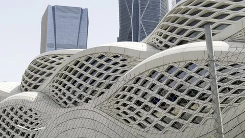 Wide Angle View of Futuristic Architectural Landmarks in Riyadh Video stock 333866381
