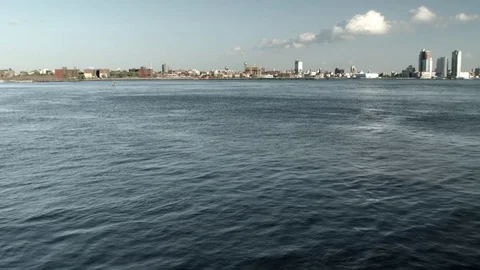 Wide angle view of Greenpoint, Brooklyn waterfront. East River. New York. Stock Footage 75264921