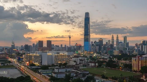 Wide Angle View From High Vantage Point Of Kuala Lumpur Cityscape Blue Hour. 스톡 동영상 106657208