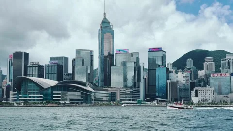 A wide-angle view of the Hong Kong skyline, capturing modern architecture Stock Footage 338165152