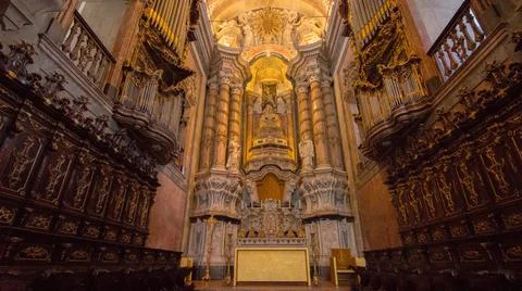 Wide angle view inside the famous church in Porto Portugal 2017 Stock Photos