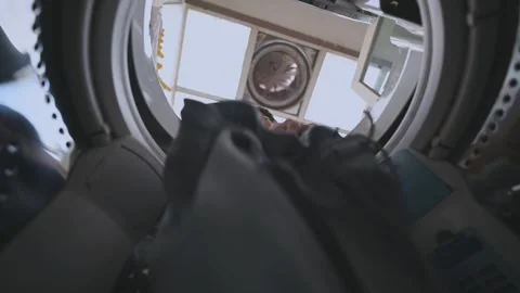 Wide Angle View Inside a Top Load Washing Machine Stock Footage 346308001
