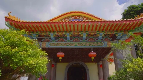 Wide angle View of kek lok si temple exterior , Penang Stock Footage 108794491