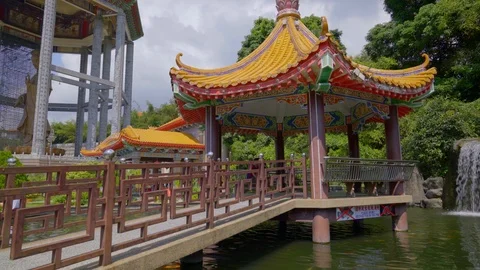 Wide angle View of kek lok si temple waterfall Stock Footage 120350950
