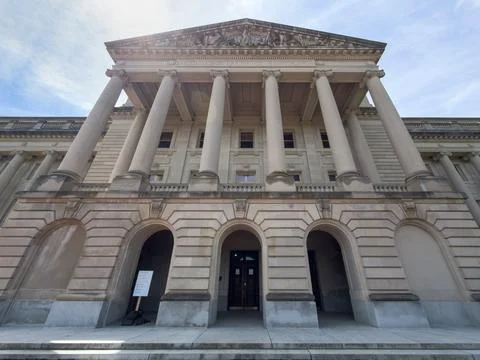 Wide-angle view of the Kentucky State Capitol's front facade Stock Photos