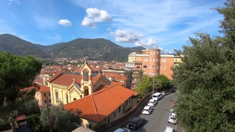 Wide angle view of La Spezia, Italy taken from a high vantage point. Vídeo Stock 88333728
