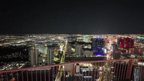 Wide Angle View of the Las Vegas Strip From Observation Deck at Night Stock Footage 317959032