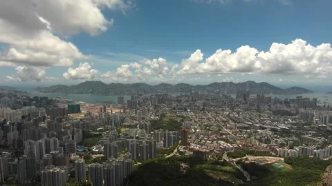 Wide angle view from Lion's Rock, Hong Kong, sunny day 4K timelapse Video stock 240553235