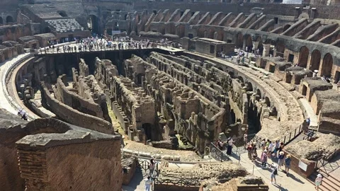 Wide angle of view of lower level of Colosseum Stock Footage 346641359