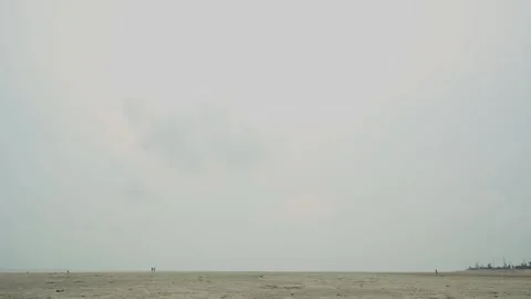Wide Angle View of Minimalist Desert Landscape Under Overcast Sky Stock Footage 239171431