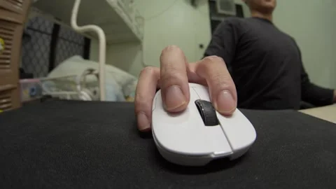Wide angle view of modern computer mouse on desk Stock Footage 337209417