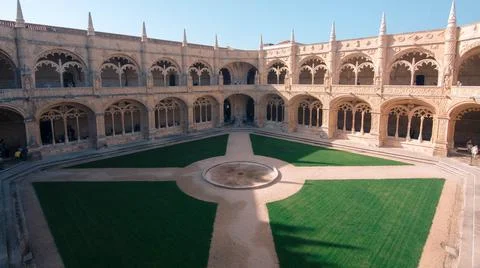 The wide angle view in the Mosteiro dos Jerónimos in Belem Portugal 2017 Stock Photos