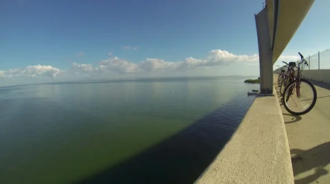 Wide angle view of ocean from a high bridge Stock Footage 35312720
