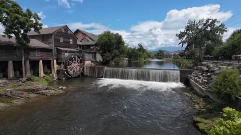 Wide angle view of the Old Mill Restaurant in Pigeon Forge, Tennessee featuring Stock-Footage 341023604