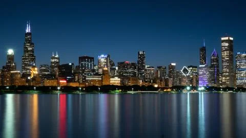 Wide angle view over the Chicago skyline in the evening - CHICAGO, USA - JUNE 12 Fotos Stock