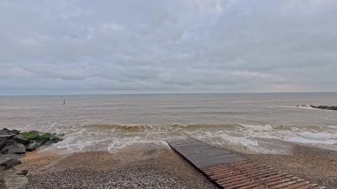 Wide angle view over Sheringham beach on the North Norfolk coast Video stock 308318916