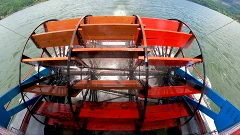 Wide Angle View of Paddle Wheel Spinning Stock Footage 157237208