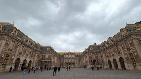 Wide angle view of the Palace of Versailles courtyard Stock Footage 336636553