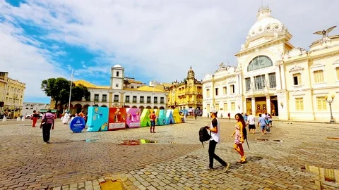 Wide angle view of the Pelourinho Stock Footage