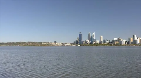 Wide angle view of Perth city and the Swan River Stock Footage 20471480