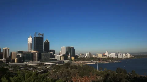Wide angle view of perth from king's park Stock Footage 61119012