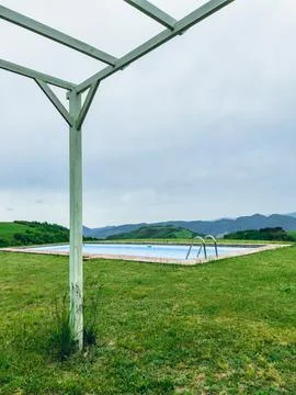 Wide angle view private pool Stock Photos