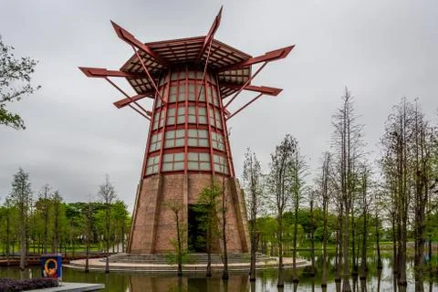 Wide-angle view of the resting area in the park in Foshan 写真素材