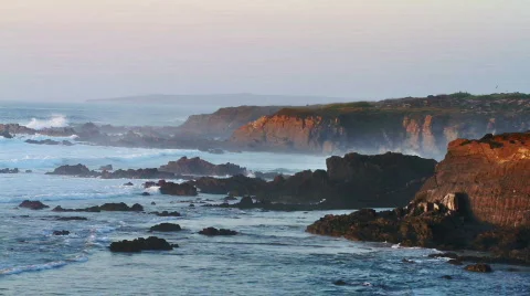 Wide angle view of the rocky shore line Stock Footage 842877