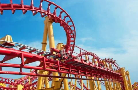 Wide angle view roller coaster track Stock Photos