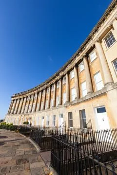 Wide angle view of the royal crescent in bath Foto stock