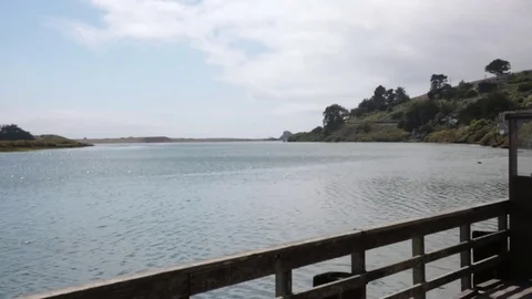 Wide angle view of the Russian River from the Jenner Visitor Center Video stock 79549804