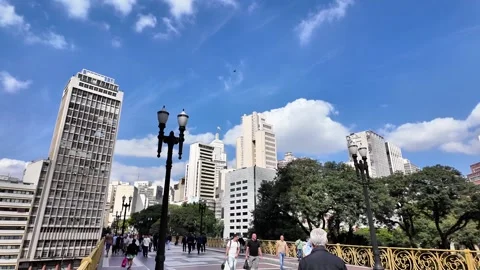 Wide Angle View of Santa Ifigenia Viaduct in the Historic Center of Sao Paulo Stock Footage 336672204