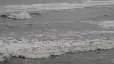 Wide angle view of sea waves, Sea waves striking beach Stock Footage 191400136