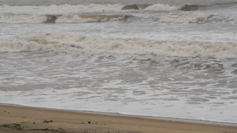 Wide angle view of sea waves, Sea waves striking beach Video stock 191415401
