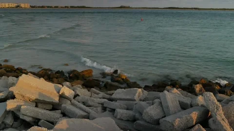 Wide angle view south from Pass-a-grille beach in St. Pete Beach Florida towards Stock Footage 276676392