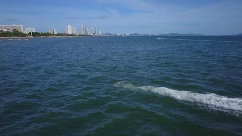 Wide angle View of Speed boat in Bangkok sea, Thailand Stock Footage 122382622