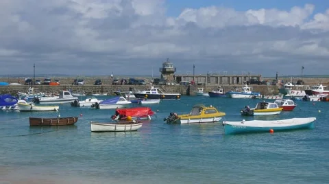 Wide angle view of St. Ives harbour, Cornwall Stock Footage 63448054