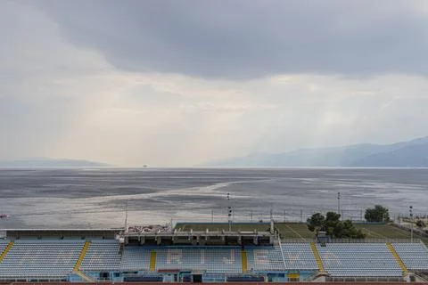 Wide angle view of stadium by the sea in Rijeka, Croatia Stock Photos