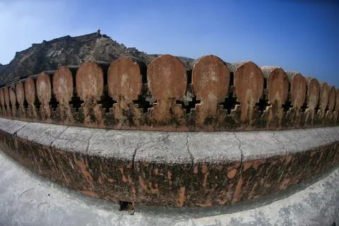 Wide angle view of a stone wall with lace of the fort Stock Photos